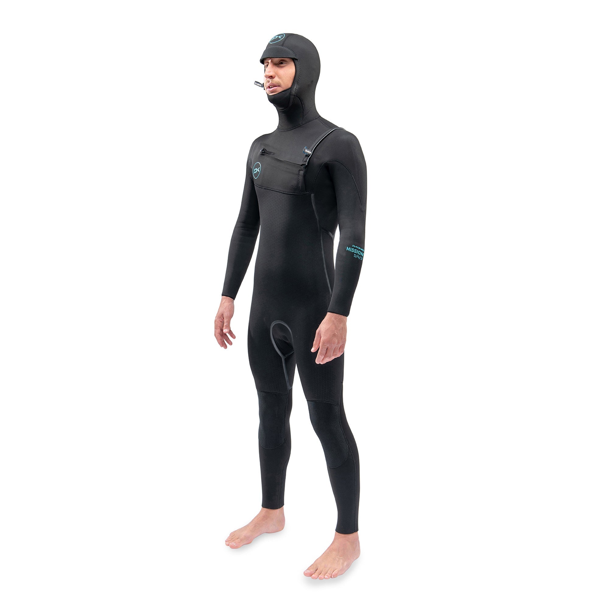 Dakine Mens Mission Chest Zip Hooded Fullsuit 5 4 3mm Black Outside Front Side