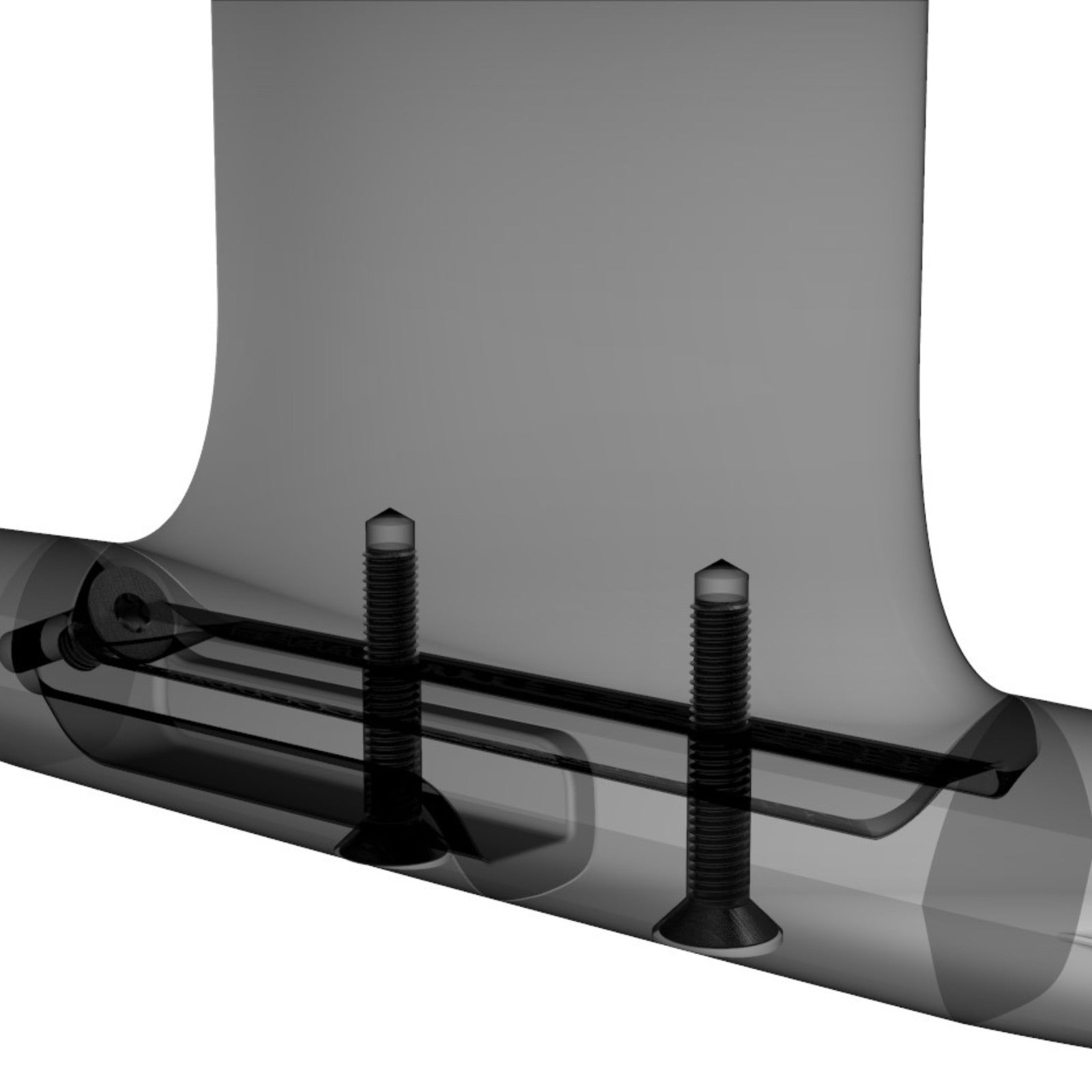 Foil mast and hardware setup detail showing bolt alignment